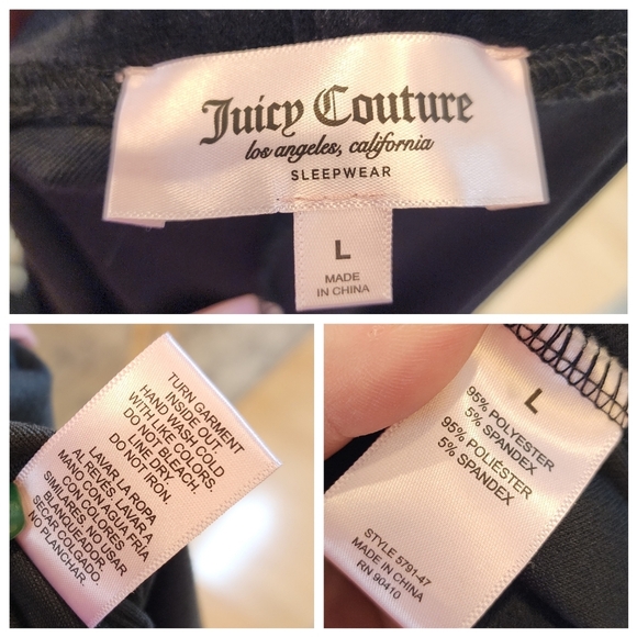 Juicy Couture Bling Stud Black Velvet Velour Pull On Pants Large Lounge Pajama - Picture 13 of 14